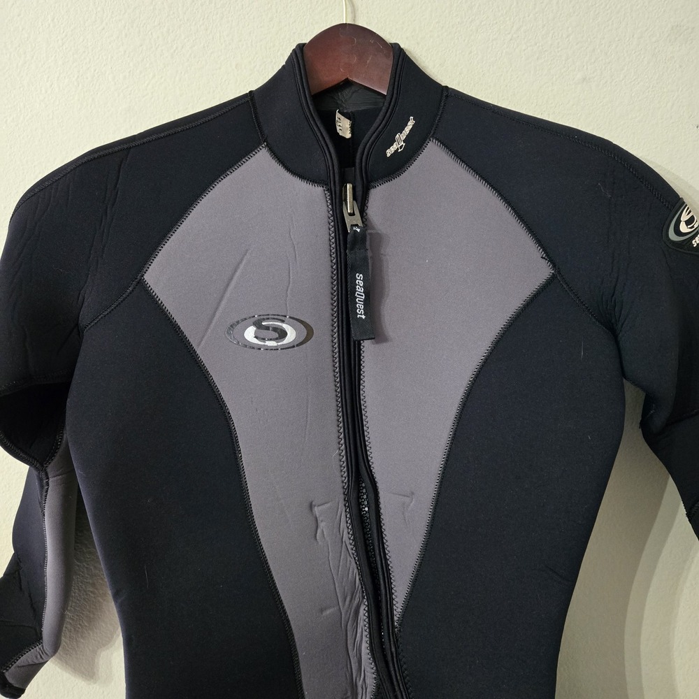Sea‎ Quest Scuba Wetsuit Long Sleeve Shorts Black Grey Front Zip Size 13/14 EUC